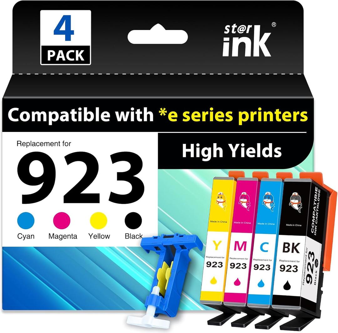 Starink 923 Ink Cartridges Combo Pack Without Chip Replacement for HP 923 Ink Cartridges Work for HP OfficeJet Pro 8130e 8135e 8138e 8139e 8122e 8130 8120 8122 8134 8135 Printer