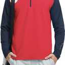 M MAELREG Quarter Zip Pullover Men Moisture Wicking Micro Fleece Performance Raglan Collarless Golf Sweatshirts for Men (Red, L)