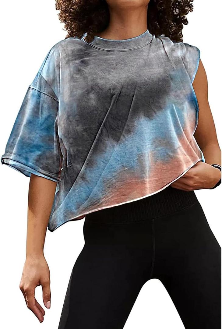 SOFIA'S CHOICE Women's Short Sleeve Tie Dye Crop Top Crew Neck Loose Summer Casual Tee Orange TD (Small)