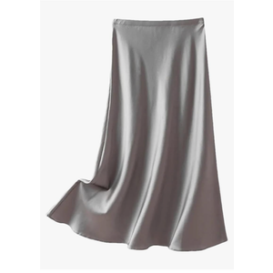 Women's Silk Skirt Solid Color A-Line Skirt Knee-Length Chic Midi Skirt XL