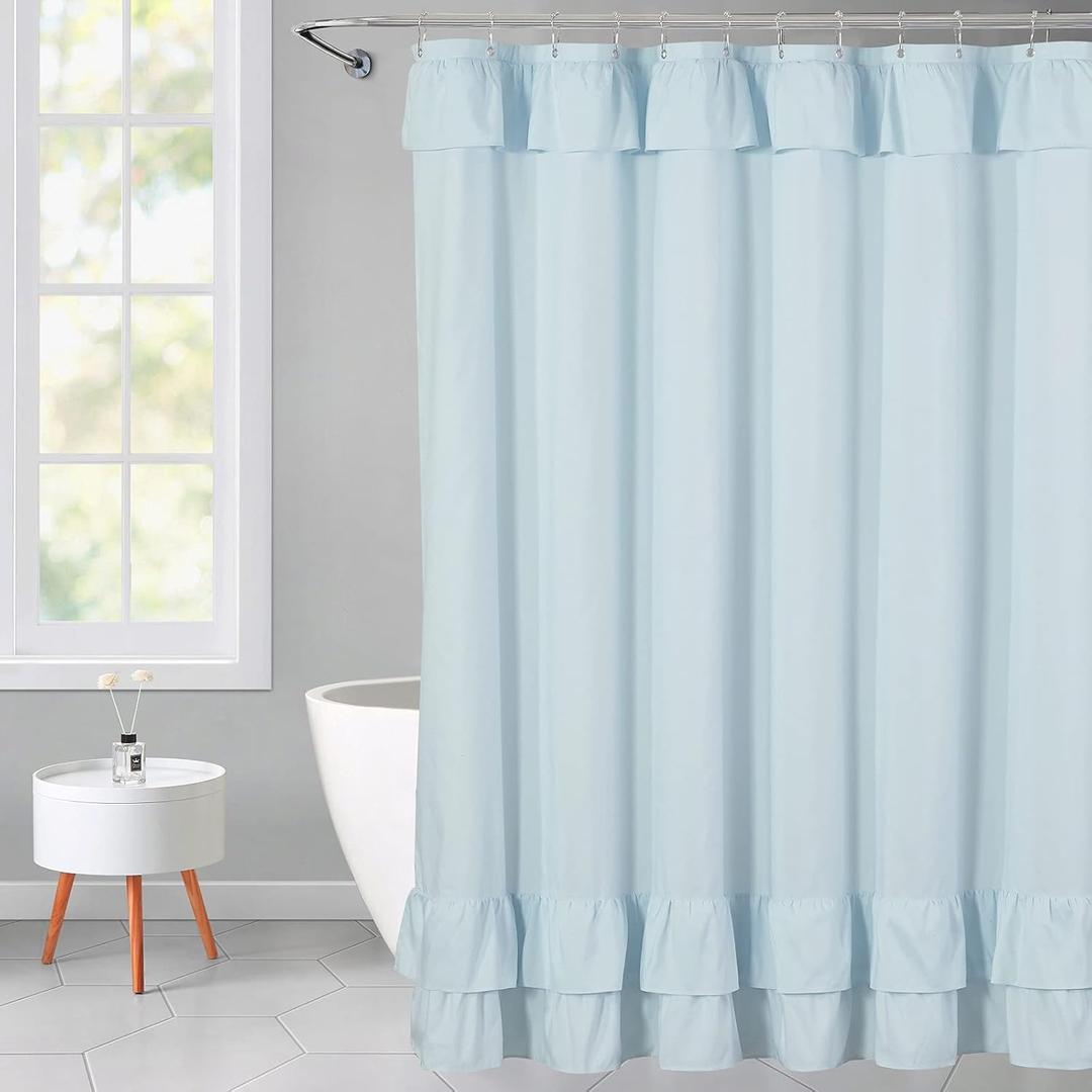 Light Blue Ruffle Shower Curtain Farmhouse Fabric Cloth Shower Curtains for Bathroom 54 x 78 Inch,Stall Size
