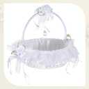 Honeydak 3 Pcs 9 Inch Wedding Flower Girl Baskets with Foldable Handle, Satin Lace Bowknot Baskets for Wedding Flower Girl (White)