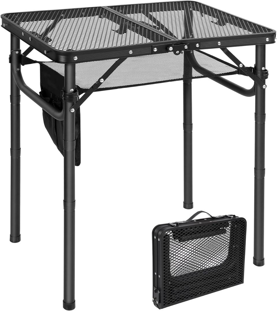 RedSwing Folding Grill Table, Lightweight Height Adjustable Aluminum Table with Mesh Desktop and Mesh Bag for Outdoor Camping Picnic BBQ, Small 2 Feet, Black (23.6"x15.7"x26.6")