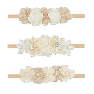 Baby Girl Floral Headbands Nylon Flower Hairbands 3pcs Hair Accessories for Newborn Infant Toddlers Kids