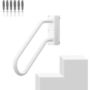 Hand Rails for Outdoor 1-2 Steps, Indoor Stairs, Bathroom, Wall Mount Non-Slip U-Shape Stair Hand Railing White Left 1 Pack