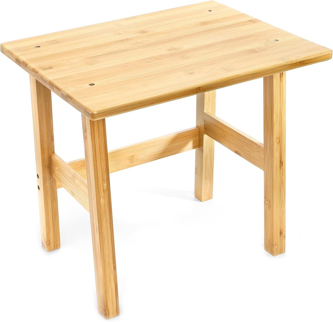 yarlung Bamboo Stool 14 Inch Tall One Step Stool for Bedroom, Non-Slip Small Bathroom Shower Bench Seat for Saunas SPA, Easy Assembly