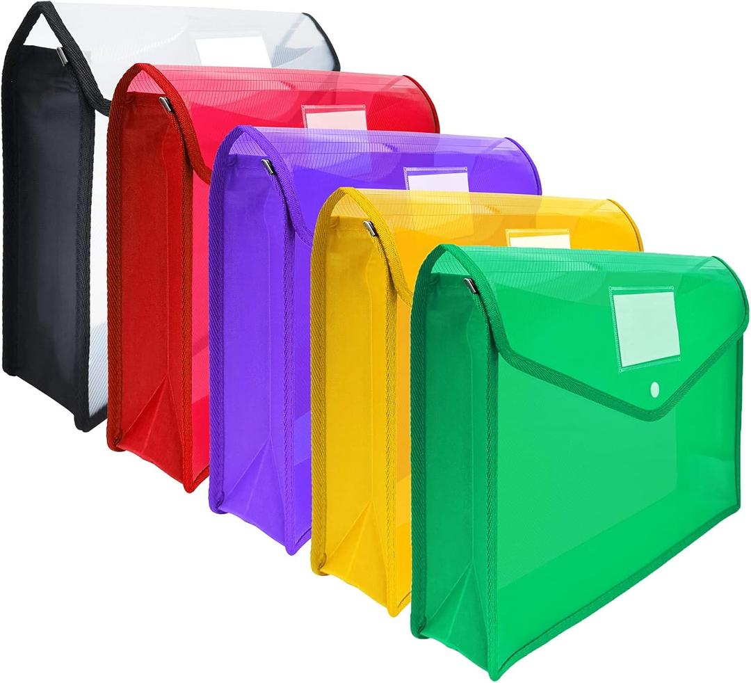 CHEPULA A4 Plastic File Folder Poly Envelope Expanding File Wallet Document Organizer with Snap Closure & Label Pocket Clear Colored Waterproof Accordion File Pouch for Office Home Storage