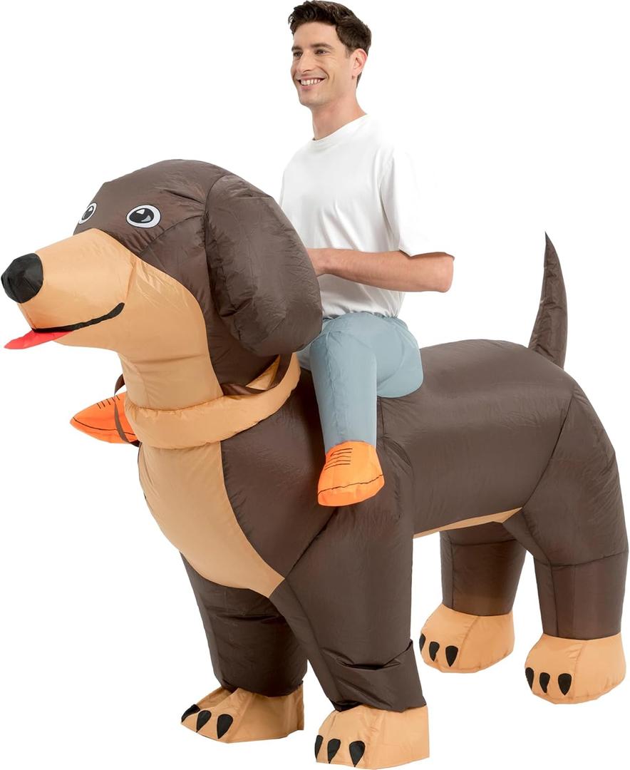 One Casa Inflatable Dog Costume Adult,Blow Up Dachshund Suit,Ride On Halloween Costumes for Men Women (72INCH)