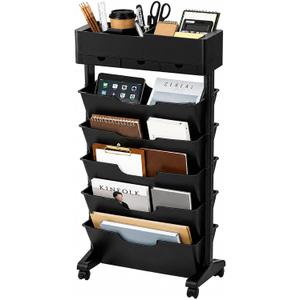 5 Tier Rolling Book Cart Multi-Functional Movable Storage Bookshelves