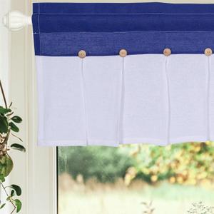 FUANGUI Valance Curtain 42" W x 18" L Linen Valances for Windows Kitchen Curtains Window Valances, Farmhouse Curtains Pleated Color Block Design with Coconut Husk Button Detail