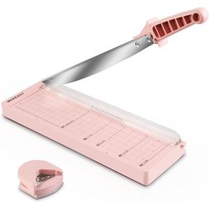 MAKEASY Paper Cutter 12 Inch, Guillotine Paper Cutter with 8 Sheet Capacity, Heavy Duty Paper Cutter for Cardstock, Paper Trimmer for Crafting, Classroom and Office, Pink