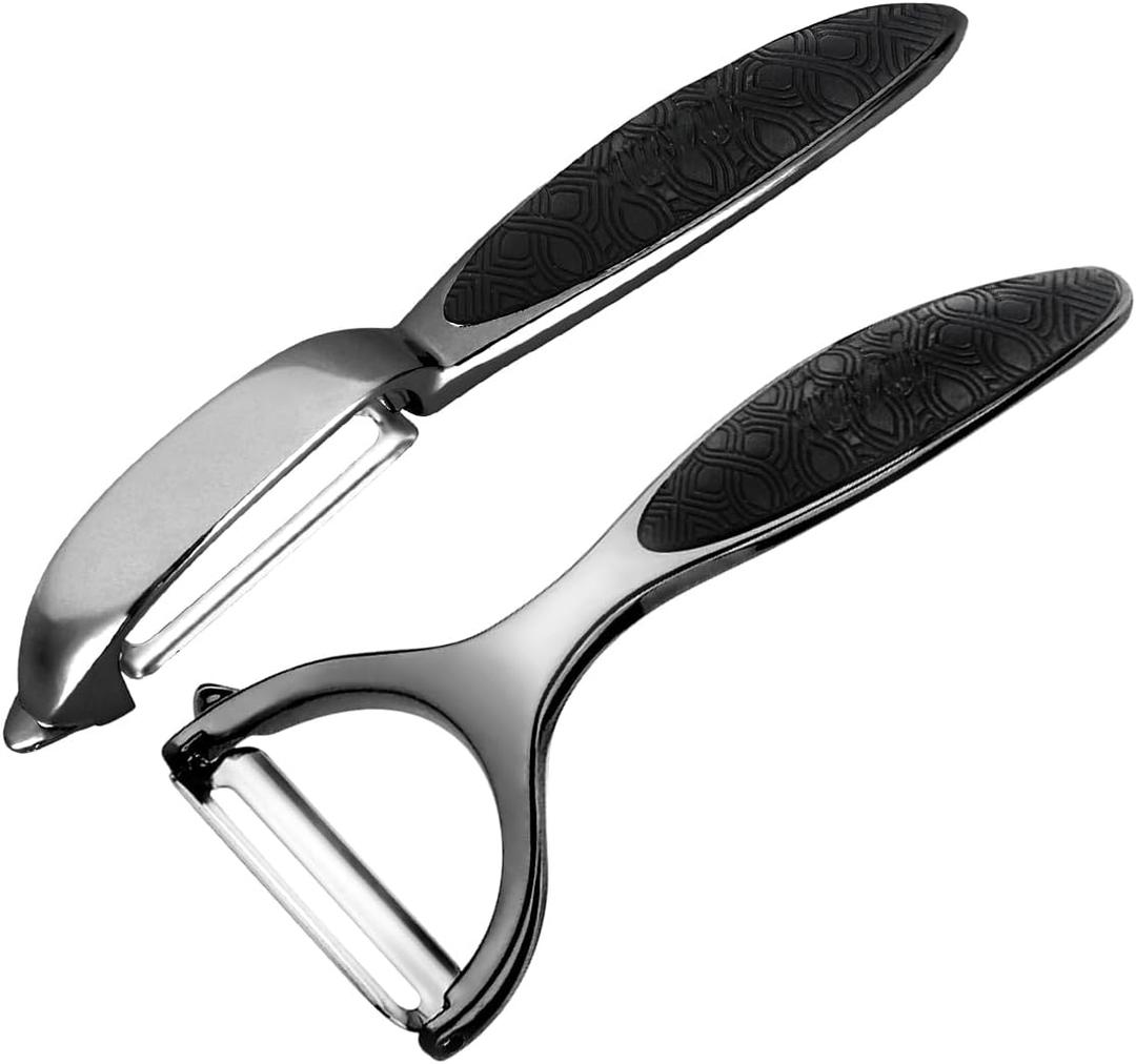 Vegetable Peeler, Potato Peelers for Kitchen Stainless Steel Multi-function Set Fruit Peeler For Kitchen and Household Tools Y & I Shape Swivel Blades for Fruit Vegetables(Black)