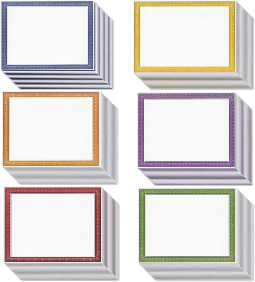 Best Paper Greetings 96 Sheets Certificate Paper for Printing - Customizable Blank Cardstock with Colored Borders for Graduation Diploma, Achievement Awards, Documents (8.5 x 11 in, 6 Assorted Colors)