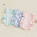 Kodaruber Cute Newborn Baby Girl Romper Plaid/Daisy Print Fly Sleeve Crew Neck Ruffle Bodysuit Spring Summer Clothes (3-6 Months, Sky Blue)