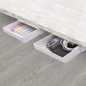 YOOUSOO 2 Pack Under Desk Storage Drawer Organizer, Hidden Slide Out Drawer Attachment, with Self - Adhesive Feature for Desktop and Table Organization, Hidden Under Desk (white)