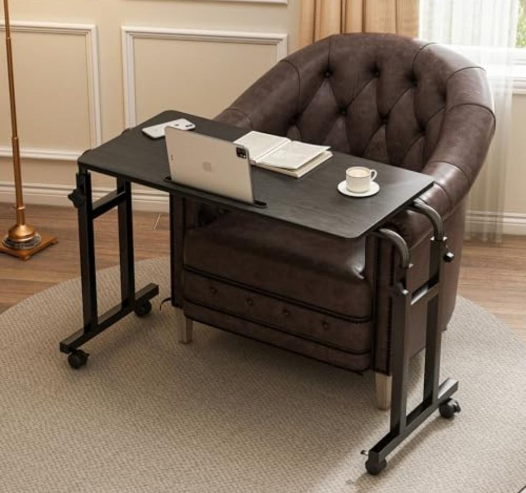 LINGMI Recliner Table, Overbed Table with Wheels Adjustable Height and Length Over Bed Desk, Hospital Heavy Duty Metal Leg Laptop Stand Tray