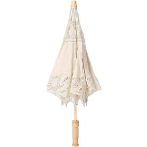 Taidda White Lace Parasol, Bridal Umbrella with Wooden Handle for Women, Girls Wedding, Proms, Photo Shoots - 43cm/16.9 in Beige