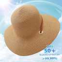 Womens Beach Sun Straw Hat, Wide Brim Sun Hat Travel Foldable Summer Wind Lanyard UPF 50+