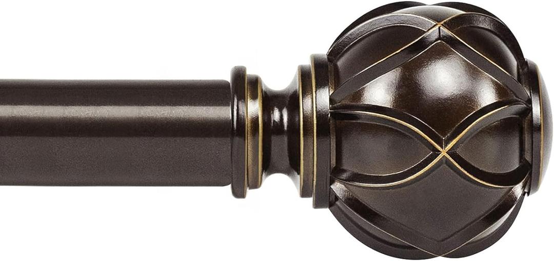 KAMANINA Single Curtain Rod 32 to 58 Inch(2.6-4.8Ft), 7/8 Inch Antique Bronze Adjustable Drapery Rod for Windows, Decorative Netted Texture End