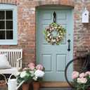 Summer Wreath 22-inch Faux White Morning Glory Pink Flower Green Leaf Wreath Front Door Porch Patio Decoration Wreaths Wedding Birthday Party Holiday Wreaths