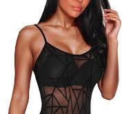 JomeDesign Bodysuit for Women Sexy Jumpsuit Sheer Mesh Bodysuit Tops
Small Black