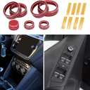AC Media Volume Tune Drive Mode Control Switch Knob Cover Ring for VW Atlas SE 2018-2022 Sturdy | Interior Decal Trim Red 7 Pcs