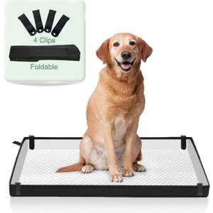 Large Portable Dog Pee Pads Holder for Travel, Puppy Pad Holder Foldable Liner Base 44''x34'' Training Pad Holder with Fixing Clips, Dog Litter Box Waterproof, Easy Clean,Indoor Potty, Black 