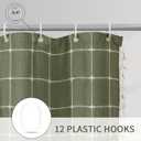 Gibelle Green Boho Farmhouse Shower Curtain with Tassels, Rustic Cottagecore Aesthetic Bohemian Chic Modern Bathroom Decor Thick Waffle Textured Fabric Shower Curtain Set with Hooks, 72x72