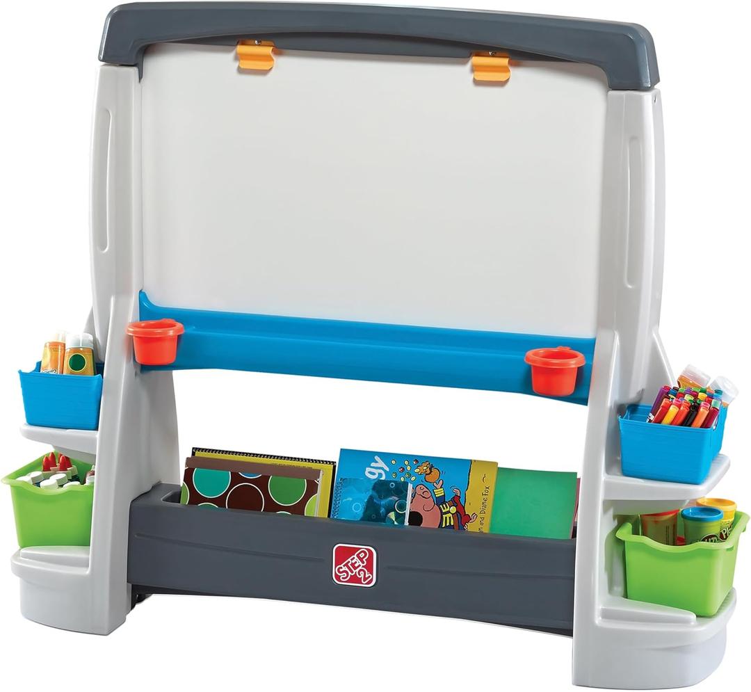 Step2 Jumbo Art Easel, Kids Activity Table, Double-Sided Art Board, Made of Durable Plastic, Includes Bins for Storage, For Toddlers 3+ Years Old
