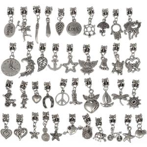 RUBYCA Tibetan Silver Color Connectors Bails Beads with Pendant fit Charm Bracelet Mix Styles (120 PCS)