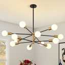 KAISITE Modern Chandelier 12-Light Sputnik Chandeliers Black and Gold Chandelier Light Fixtures for Dining Room Over Table Mid Century Height Adjustable High Ceiling Kitchen Farmhouse Chandelier