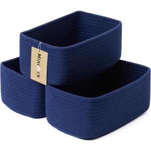 MiniArk Small Storage Baskets for Organizing | Closet Organizer Bins | Shelf Toy Basket | Woven Rope Baskets | Cube Decorative Box | Shallow Basket | 11.5x7.5x4.7 | 3 Packs Navy Blue