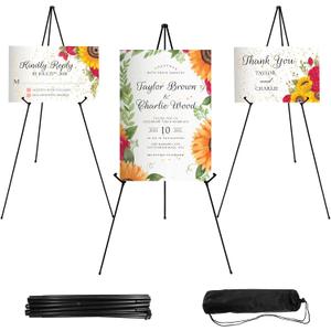 Easel Stand 65 Inches 3 Pcs, Lightweight Adjustable Art Easel for Display, Painting, Wedding Sign, Poster, Black Metal Easel with Portable Bags