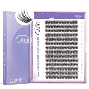 GAQQI Lash Clusters, GQ19 Individual Lashes 168pcs D Curve, DIY Lash Extension 14mm Length Only False Eyelash Clusters, Natural & Wispy Lash Wisps (GQ19,D,14mm)