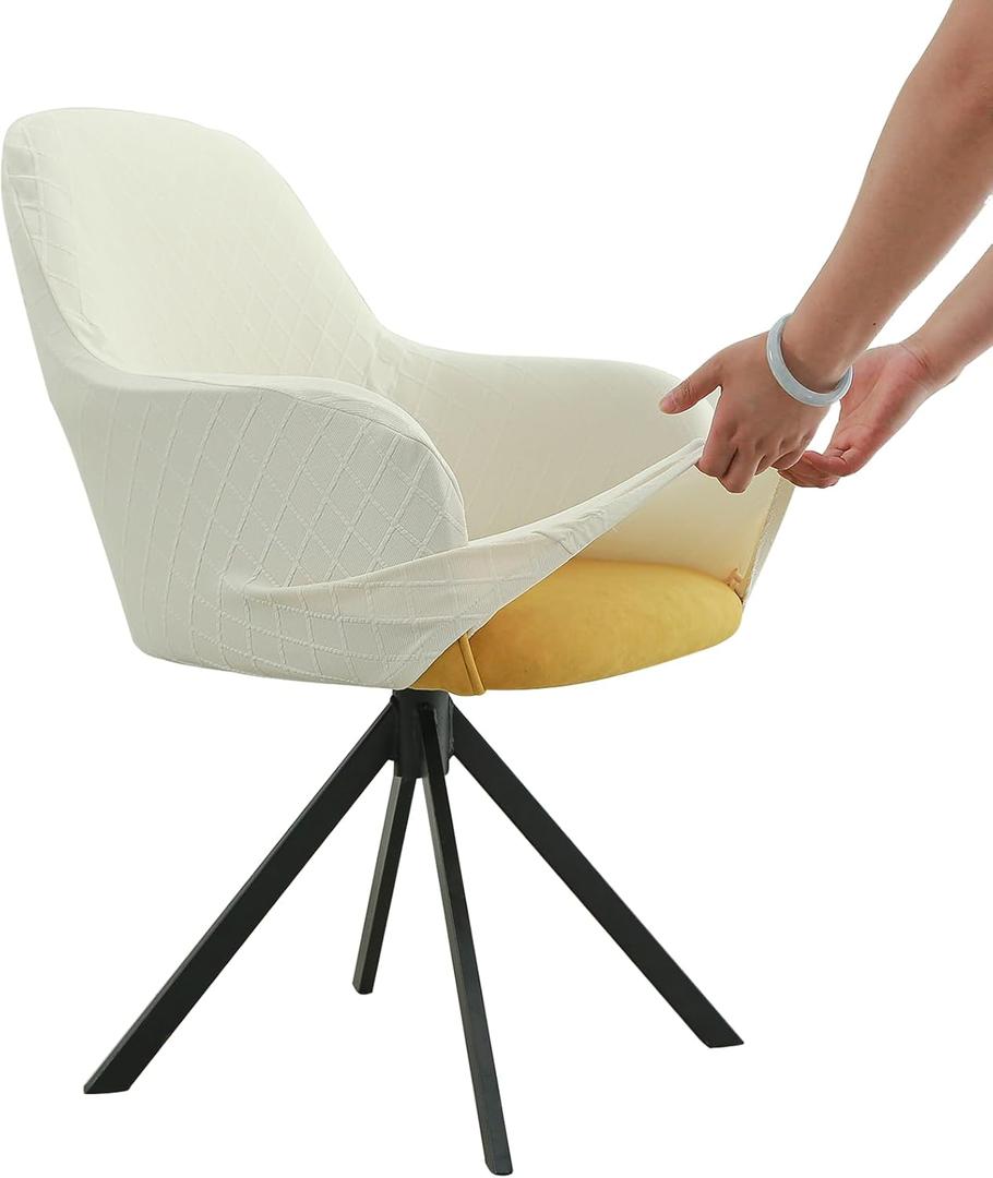 Iauddy Swivel Armchair Accent Dining Chair Cover for Office, Stretch Mid-Back Office Desk Chair Sliopcover Leisure Arm Chair Protector with arms for Living Room(1,Beige/Jacquard)