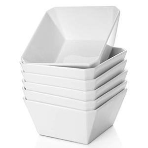 Samsle Porcelain Cereal Bowls, 16 oz Square Serving Bowls Set, 5 Inch White Ceramic Bowls for Salad, Soup, Snack, Dessert and Marmalade, Dishwasher & Microwave Safe, Set of 6