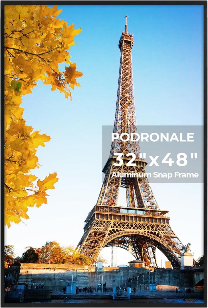 32x48 Poster Frames, 1 Pcs, Plexiglass, Black Aluminum Snap Frame