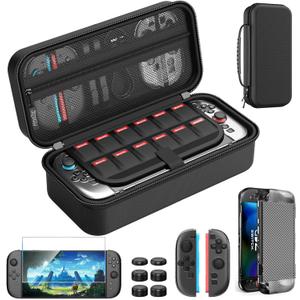 HEYSTOP Carrying Case for Nintendo Switch 2,Portable Travel Case for Nintendo Switch 2 Accessories with Screen Protector*1,Protective Cover*1,Thumb Caps*6,Large Space with 12 Game Card Slot,Hard Shell