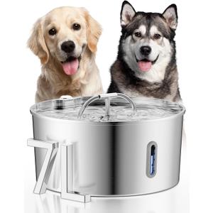 Dog Water Fountain for Large Dogs, 7L/236oz/1.8G Stainless Steel Dog Fountain, Large Automatic Pet Drinking Bowl Dispenser with Quiet Pump, Multiple Filtration, Dual-Stream for Cats and Dogs Indoor