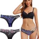 Women's Sexy Panties Butterfly Flower Embroidered Underwear Mesh Panties Glitter Waist Band Panty Pack of 2, S