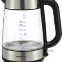 Basics Electric Kettle with Glass Carafe for Tea and Coffee, BPAFree, Fast Boiling, Auto ShutOff, BoilDry Protection, Water Level Indicator, 1.7 Liter, 1500W, Black and Silver