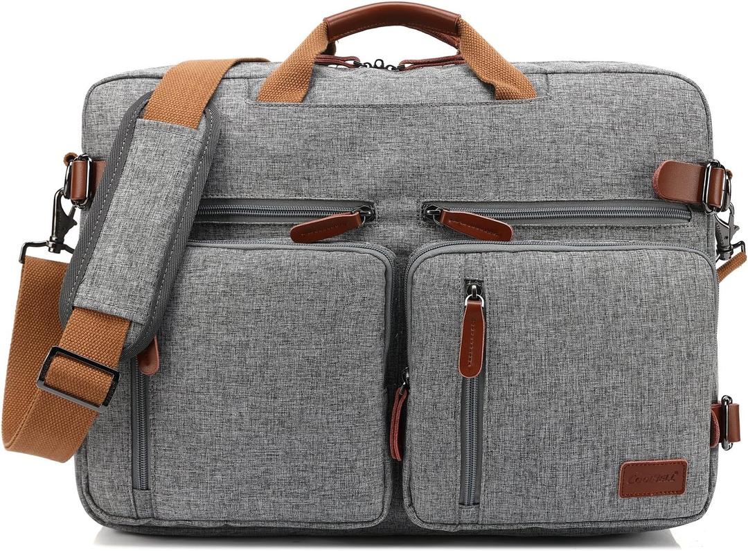 CoolBELL Convertible Backpack Messenger Shoulder bag Laptop Case Handbag Business Briefcase Multi-functional Travel Rucksack Fits 17.3 Inch Laptop For Men/Women (Grey)