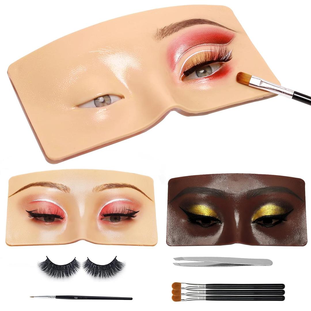 3D Eye Makeup Practice Board - Reusable Silicone Face Mannequin for Beginners to Practice Eyesmakeup Kit (White)