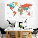 Capsceoll Large Map Tapestry, Camping World Map Colorful World Map Indoor Wall Art Wall Decorations for Living Room Wall Decor Bedroom Luck Wall Decor College Decor 80" L X 60" W,White Orange