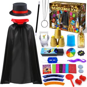 PATIFEED Kids Magic Kit, Magic Tricks Set with Magician Costume & Top Hat & Video Instructions for Boys Girls Ages 6-12, Christmas Halloween Birthday Gift Toys for Kids