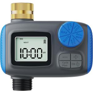 Sprinkler Timer, Programmable Hose Timers for Watering with Brass Swivel, Digital Irrigation Controller System with Rain Delay/Manual Mode/Automatic Watering for Outdoor Garden Yard Lawn
