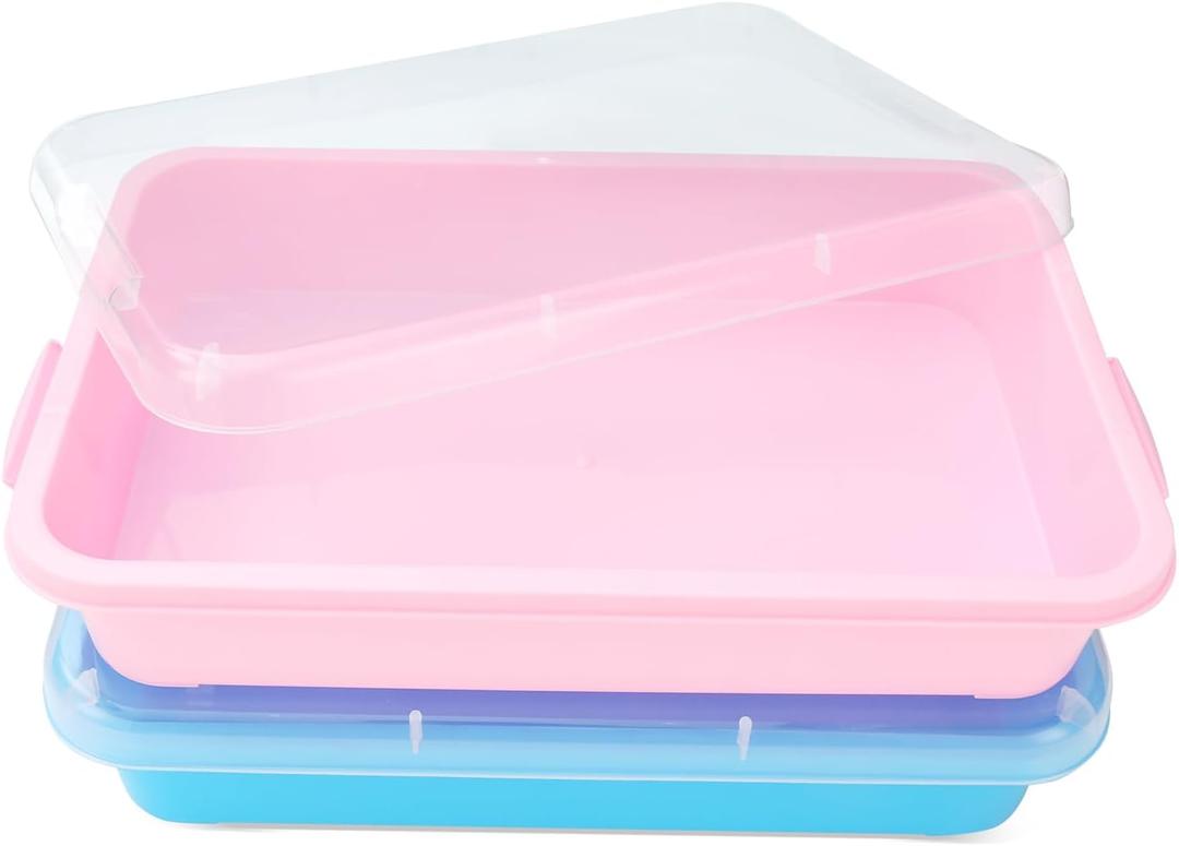 Sensory Bin Sand Tray with Lid for Toddlers 2 Pcs 15in Portable Sandbox Toy Large Plastic Tray for Kids 3 4 5 6 Fill with Sand, Water, Beads, and More (Pink + Blue)