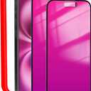2 Pack Privacy Screen Protector for iPhone 16 Plus Anti-Spy Tempered Glass Gradient Colorful 16Plus Mirror Effect Full Coverage Anti Bluelight Anti-Bubble Alignment Frame 6.7 Inch (Pink)