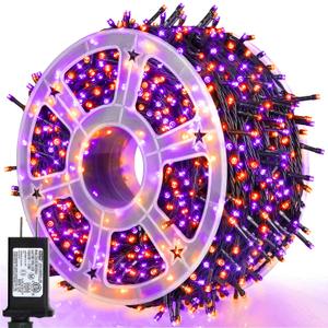 weillsnow 164FT 500 LED Halloween Lights, 8 Modes Waterproof Plug in String Lights for Halloween Indoor Outdoor Yard Party Wedding Garden Home Decorations (Purple & Orange)