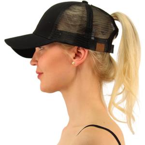 C.C Ponytail Messy Buns Trucker Ponycaps Plain Baseball Visor Cap Dad Hat Black